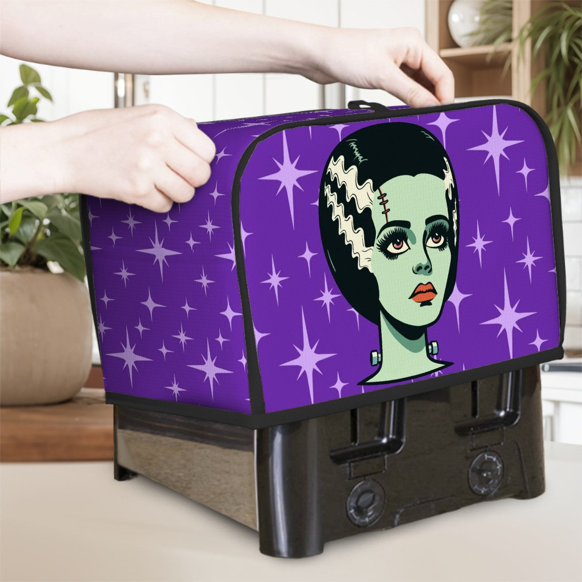 Bride of Frankenstein Retro Mid Mod Horror Buff Purple Halloween 2 Slice Toaster Cover - Mid Century Modern Gal