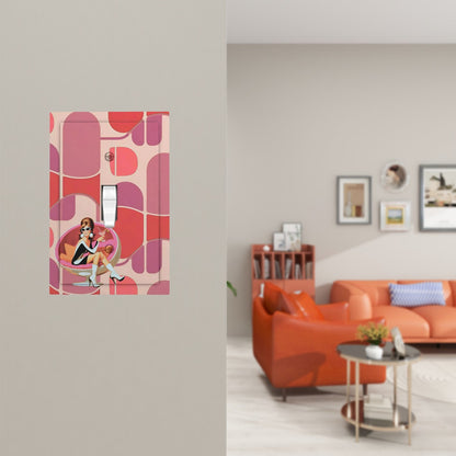 Mid Mod 60s Retro Gal Martini Sipping, Pink Geometric Designed Modern Switch Cover - Mid Century Modern Gal