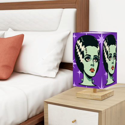Bride of Frankenstein Retro Mid Mod Horror Buff Purple Halloween Square Table Lamp - Mid Century Modern Gal