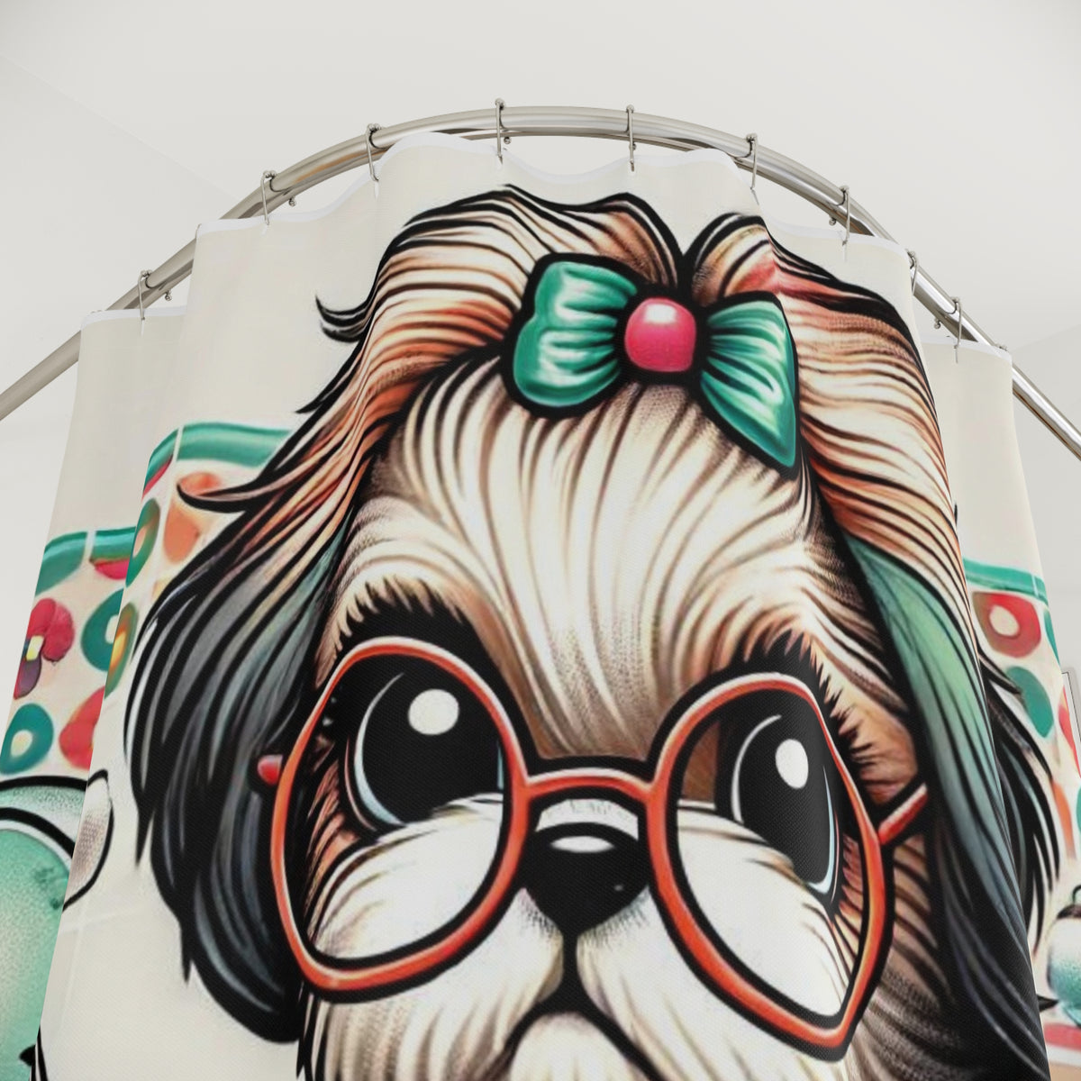 Funny Shih Tzu Retro Mod Shower Curtain, I Shih Tzu Not Bathroom Decor - Mid Century Modern Gal