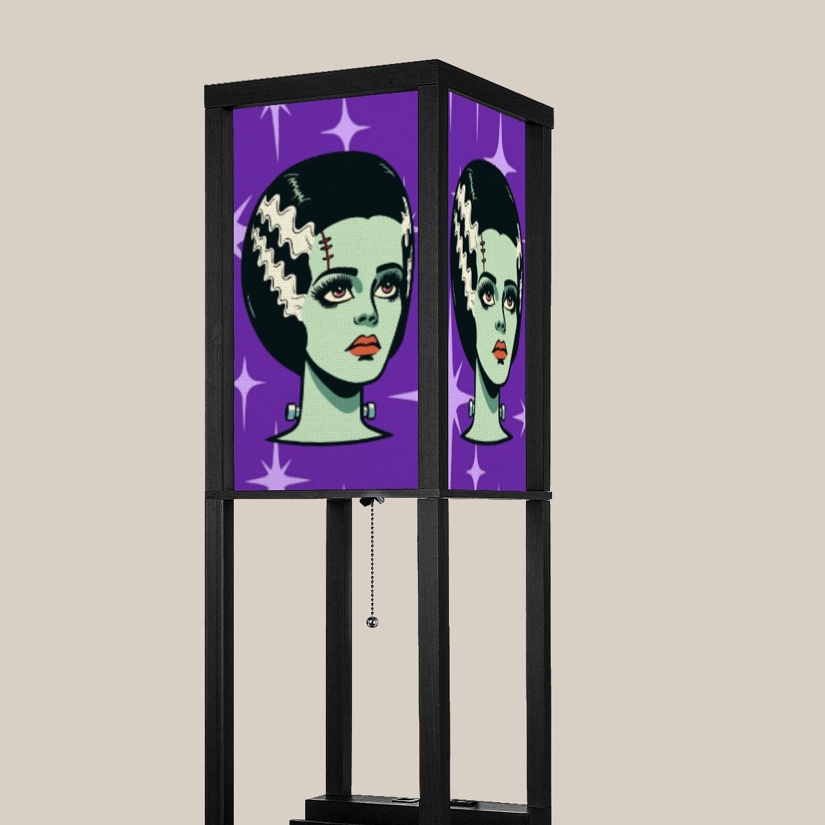 Bride of Frankenstein Retro Mid Mod Horror Buff Purple Halloween Lampshade for Floor Lamp with Shelves - Lampshade Only - Mid Century Modern Gal
