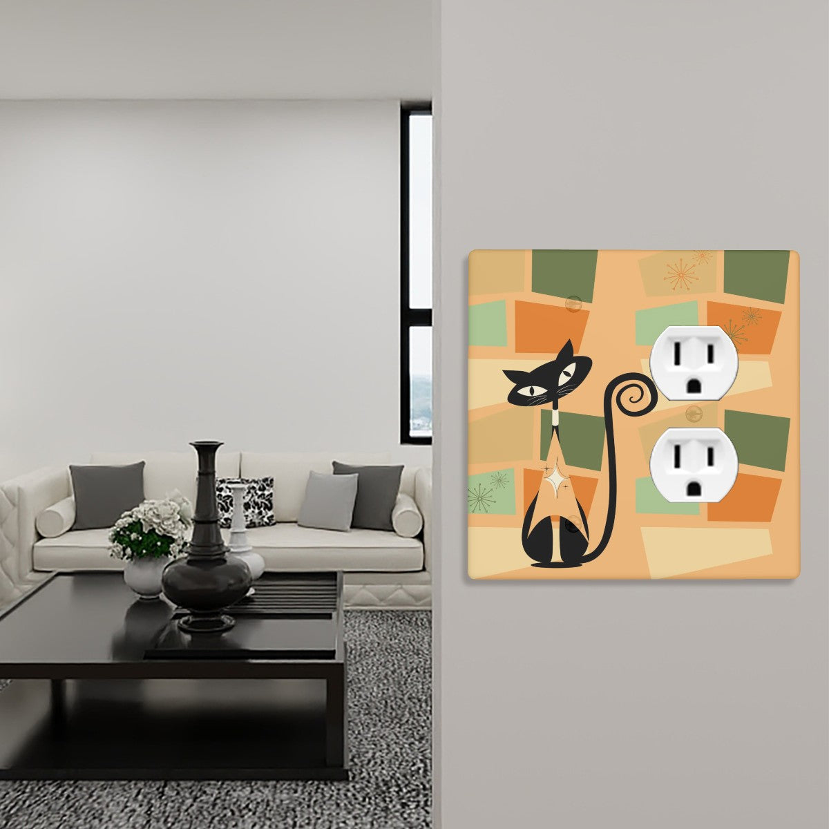 Atomic Cat Double Mid Century Modern Switch Cover 2-Gang 1 Duplex - Mid Century Modern Gal