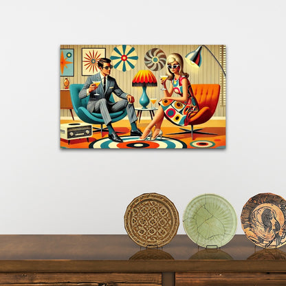 Retro 60s Mod Couple Mid Century Modern Wall Art, Cocktail Hour MCM Bar Art - Mid Century Modern Gal