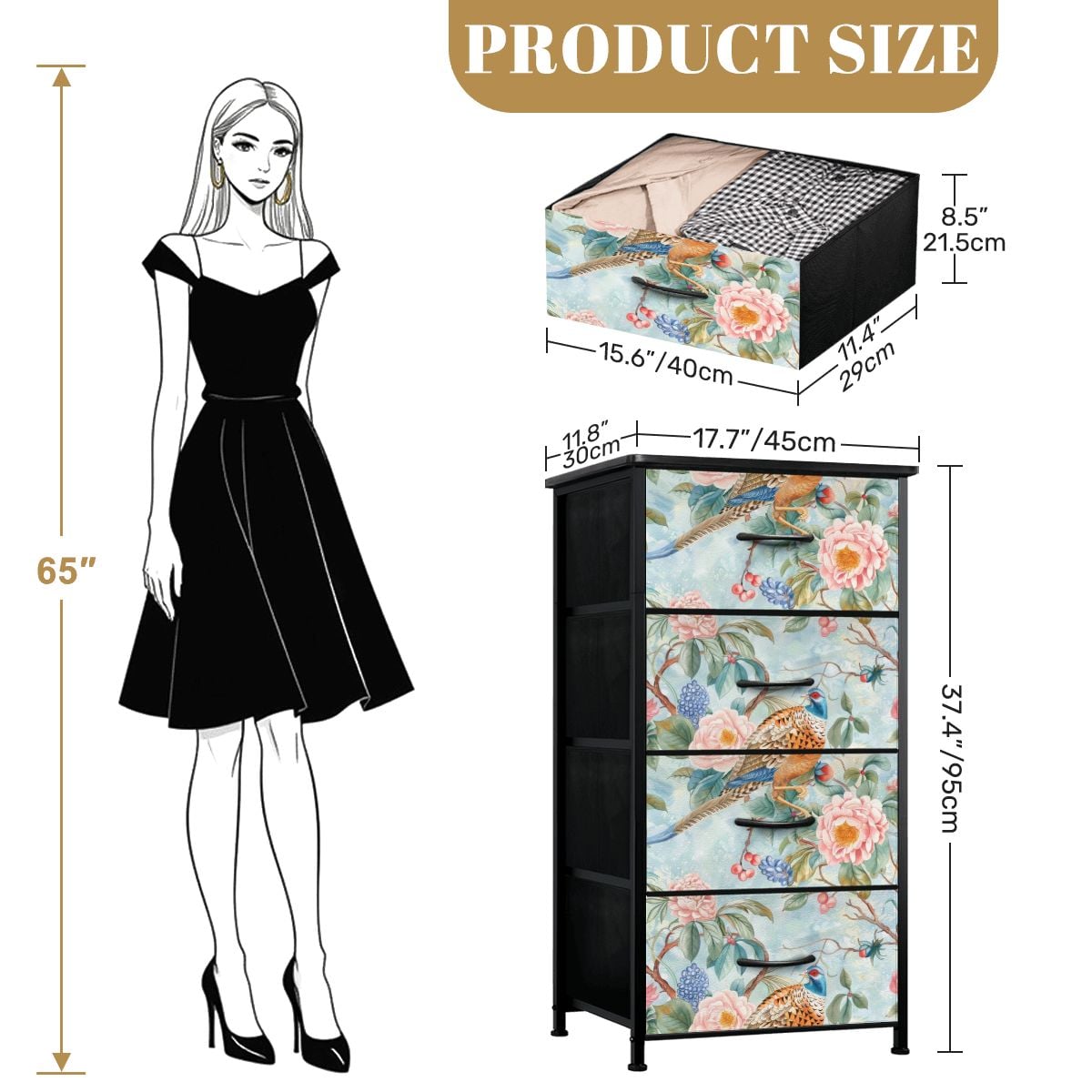 cottagecore dresser Chinoiserie Designed Floral Blue Pink Beautiful Botanical 4-Drawer Waterproof and Wear MUST HAVE MONDAY | Color:Pearl-Pink italian dress