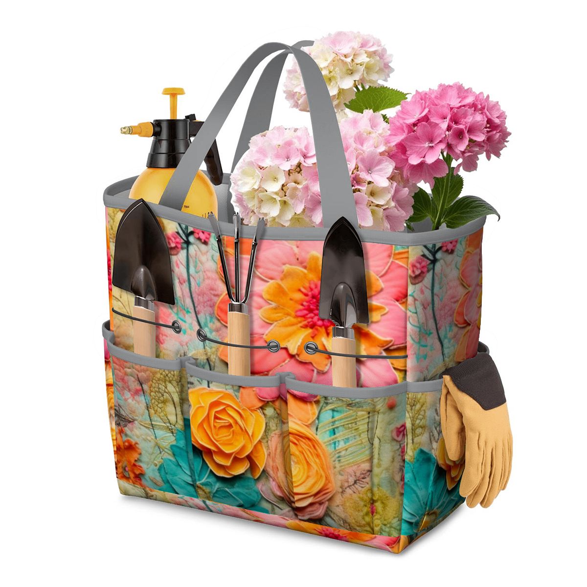 Bohemian Retro Flower, Faux Pressed Floral Mod Garden Tool Bag - Mid Century Modern Gal