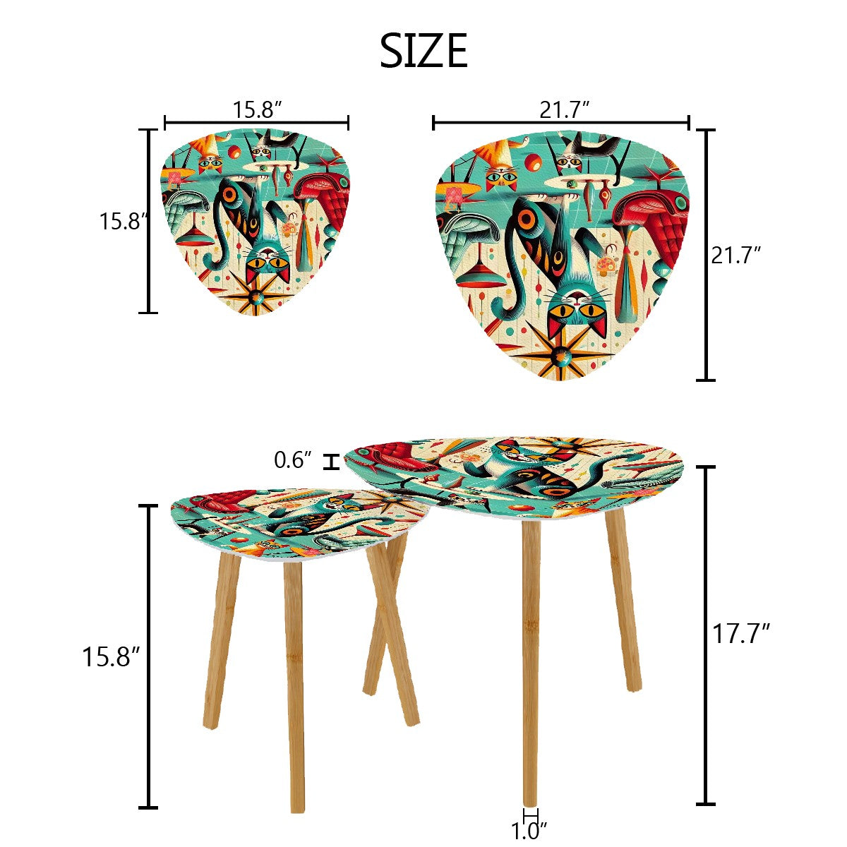 Mid Century Modern Nesting Tables, Cats And Cocktails Triangle Coffee Table Set of 2 - Mid Century Modern Gal