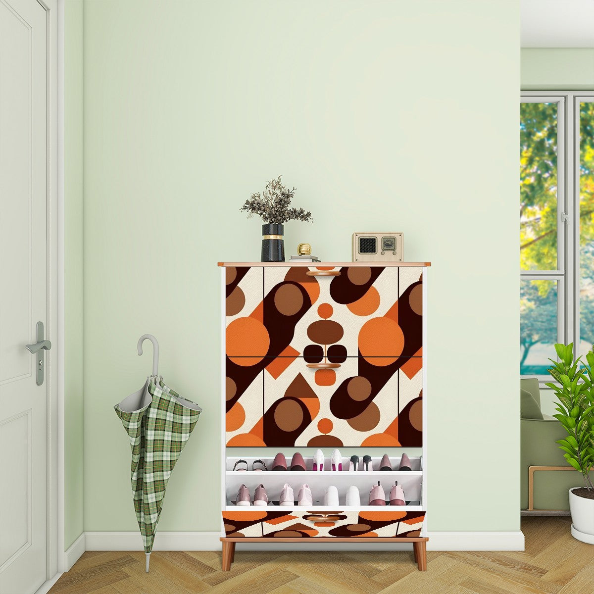 Mid Century Modern Retro Orbs, Groovy MCM Shoe Rack Cabinet - Mid Century Modern Gal