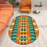 Mid Century Modern Orange Teal Retro Geometric Cool Designed Oval Rug - Mid Century Modern Gal