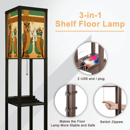 Kitschy Mid Century Modern Martini Owls, Retro Floor Lamp with Shelves - Mid Century Modern Gal