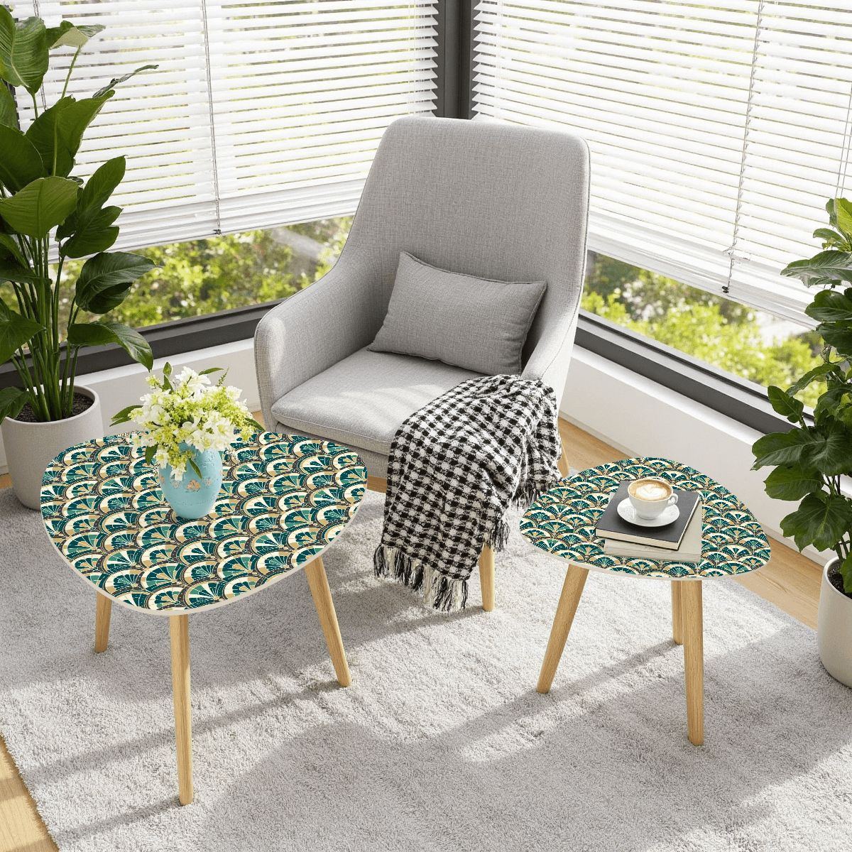 Art Deco Peacock Inspired Nesting Tables - Mid Century Modern Gal