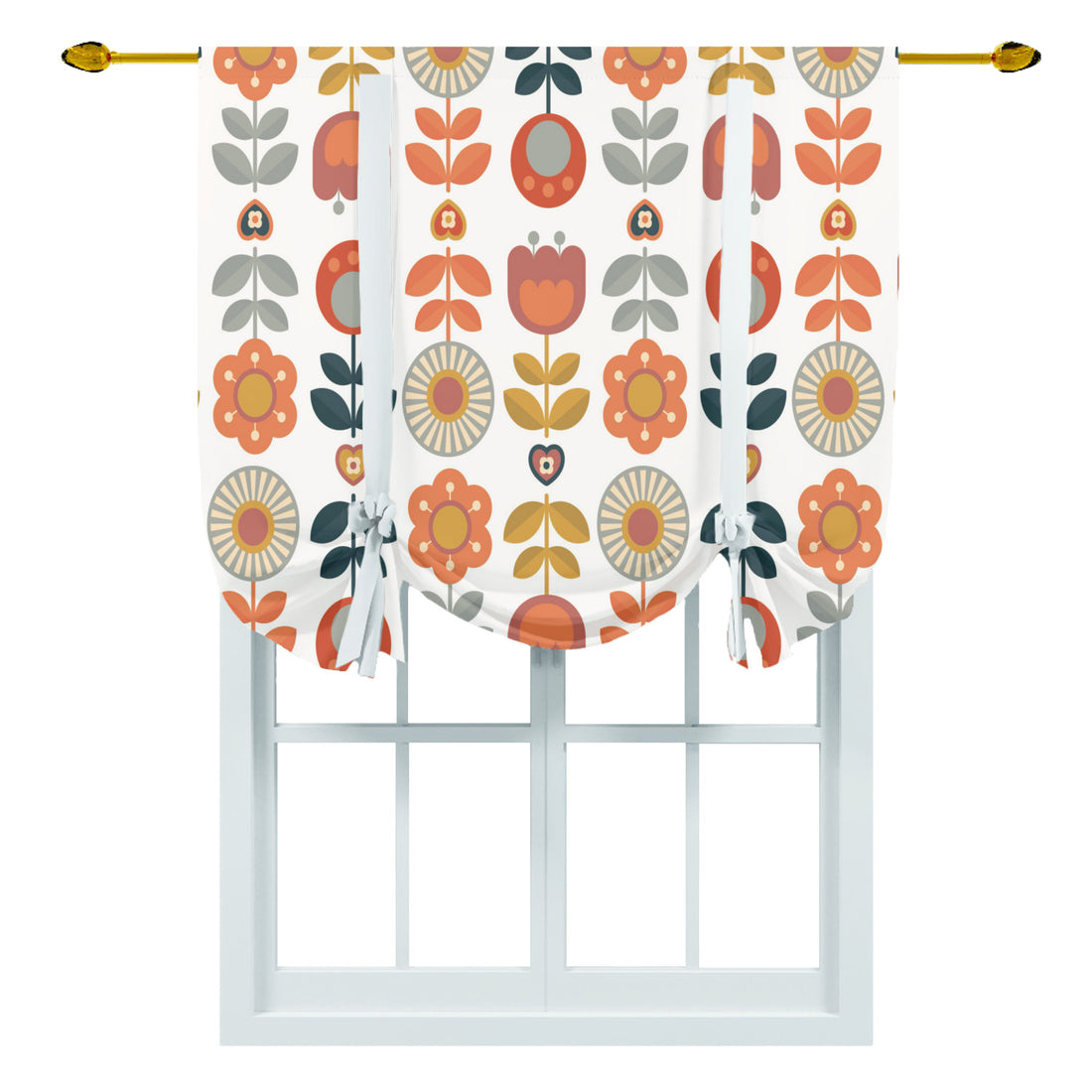 Mid Century Modern Scandinavian Floral Modern Danish Tie Up Curtain - Mid Century Modern Gal
