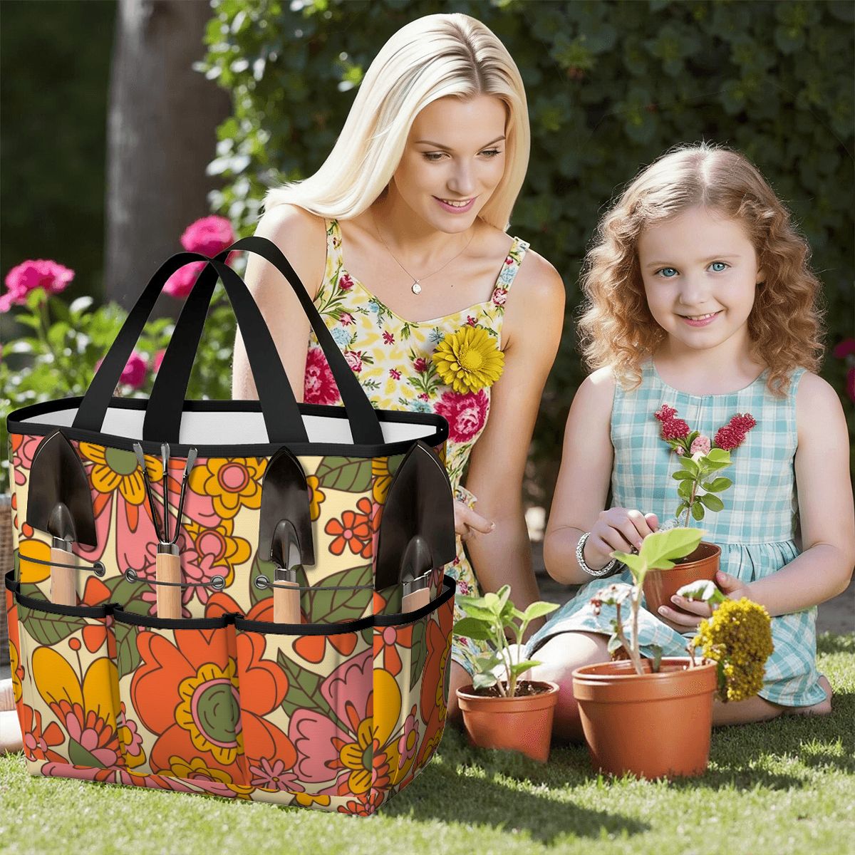 70s Retro Revival Flower Power Groovy Floral Mid Mod Garden Tool Bag - Mid Century Modern Gal