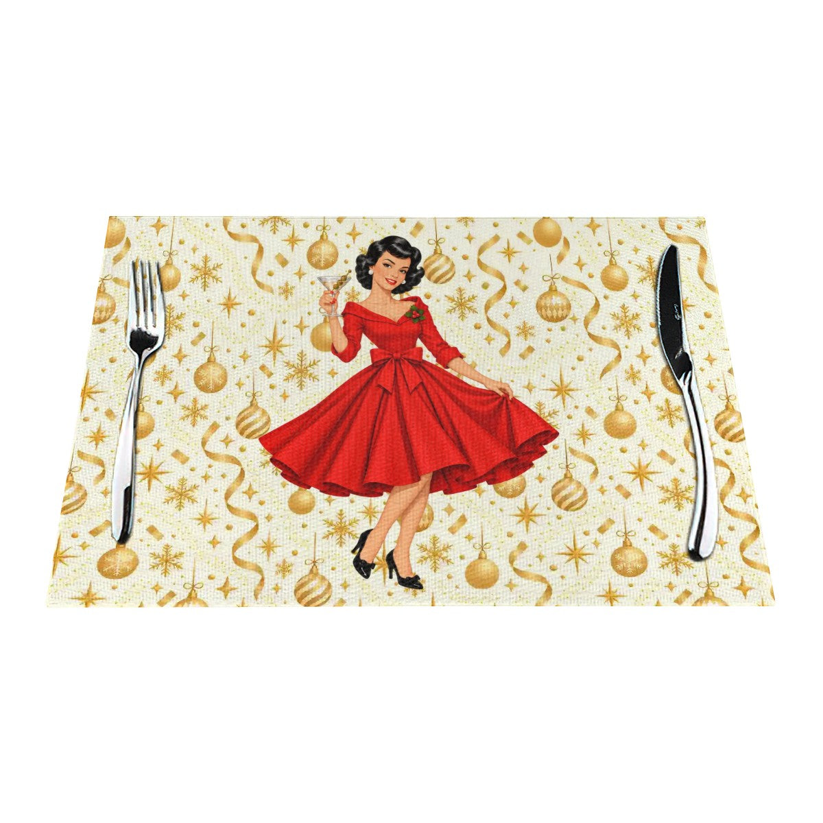 Mid Century Modern Christmas Martini Gal Placemat 1pc - Mid Century Modern Gal