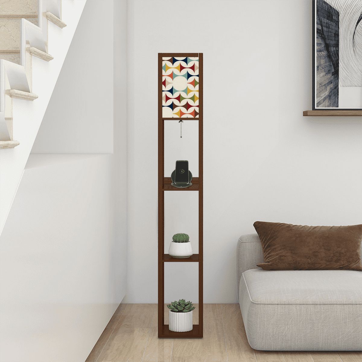 Mid Century Scandinavian Designed, Geometric Retro Mid Mod Floor Lighting With Shelves - Mid Century Modern Gal