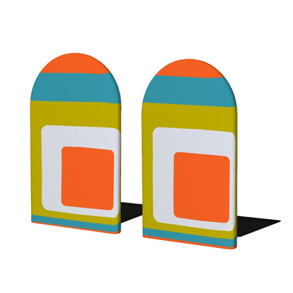 Mid Century Modern Office Decor, Groovy Mod Orange Green Blue Small Wooden Bookends 2 pcs - Mid Century Modern Gal
