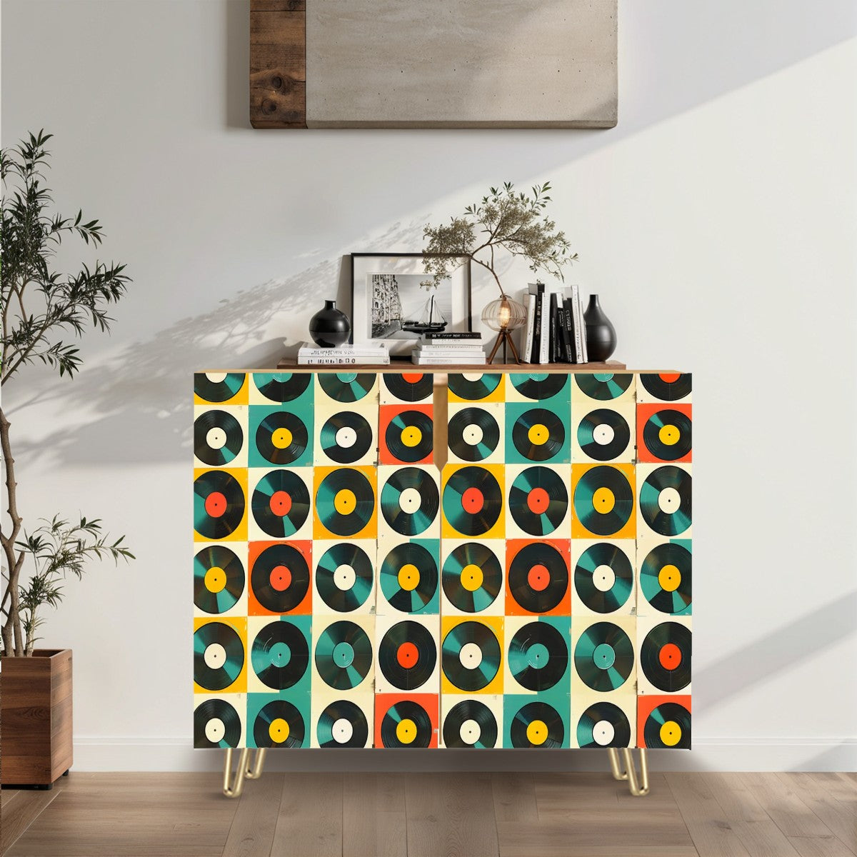 Retro Groovy Record Storage, Sideboard Wooden Storage Cabinet