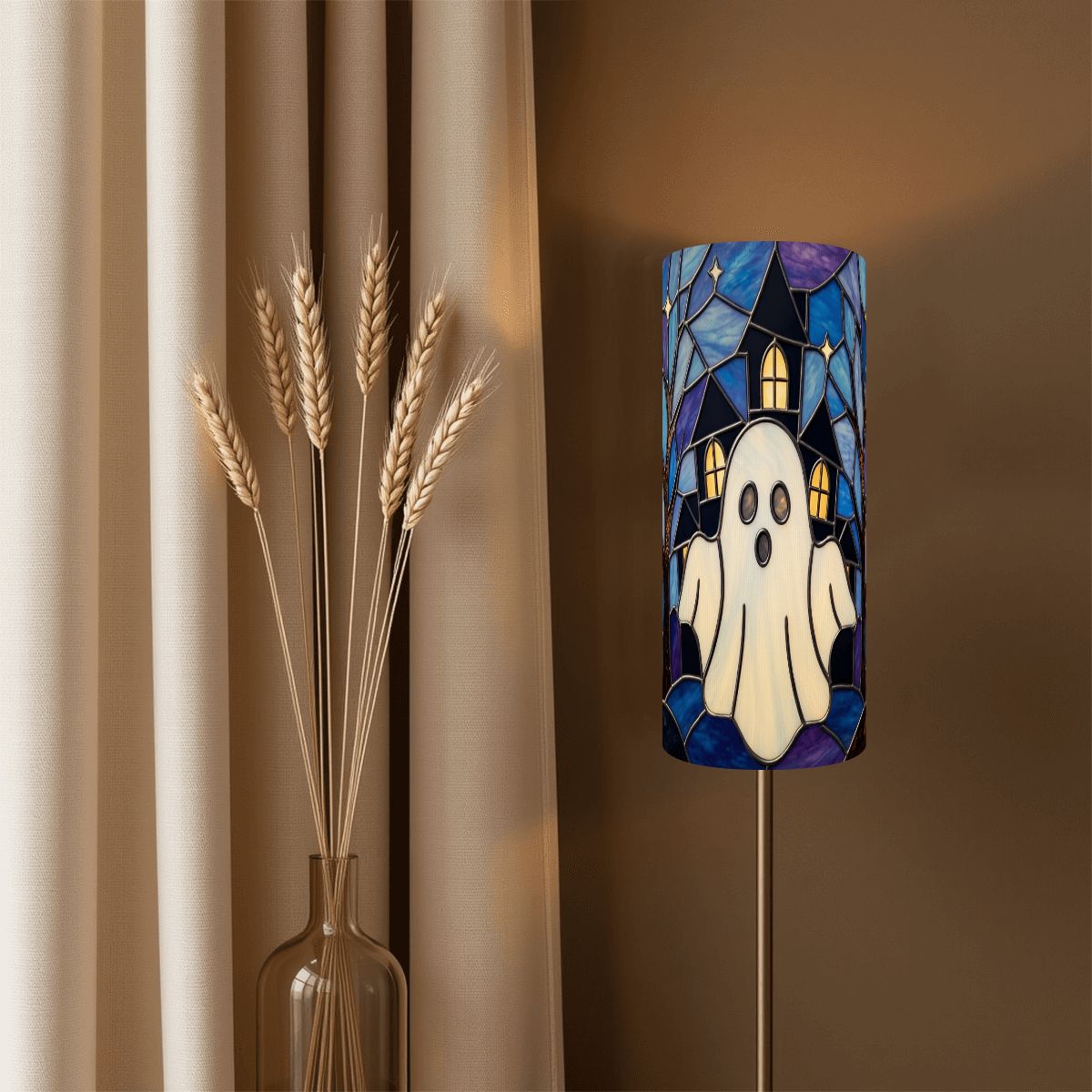 Halloween Stained Glass Style Ghost Haunted House Slim Floor Lamp SHADE ONLY - For Slim Floor Lamps Only