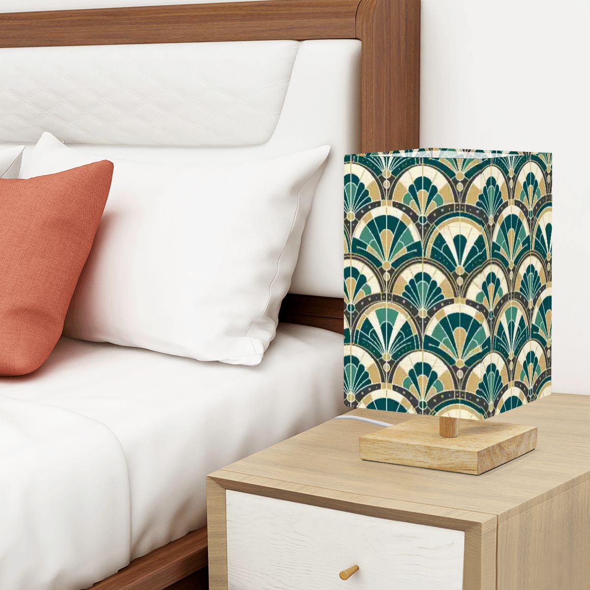 Art Deco Peacock Inspired Square Table Lamp