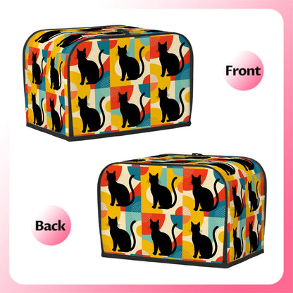 Pop Art Black Atomic Cats, Red Blue Yellow 2 Slice Toaster Cover - Mid Century Modern Gal