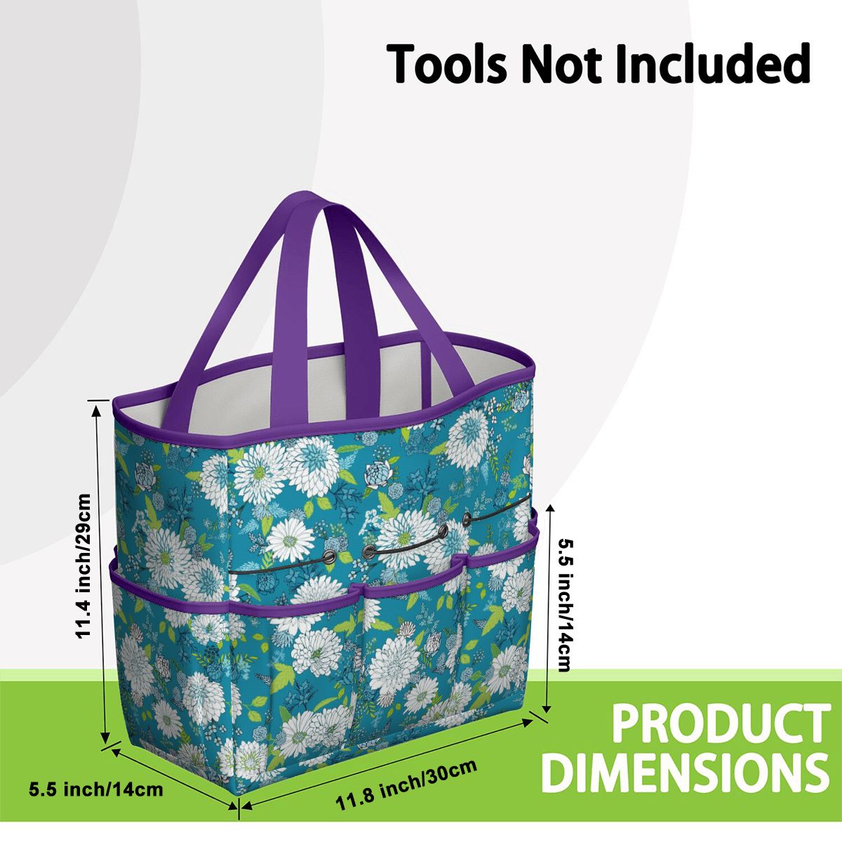 Chinoiserie Floral Teal Green White Elegant Garden Tool Bag
