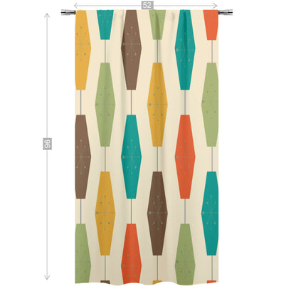 Mid Century Modern Groovy Lantern Lights, Retro Curtain, Single Panel - Mid Century Modern Gal