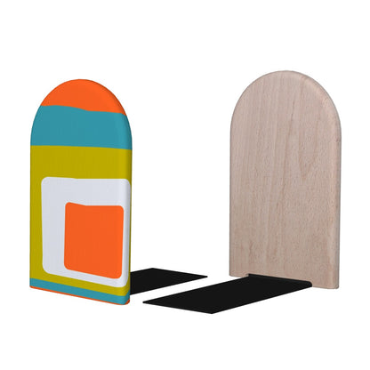 Mid Century Modern Office Decor, Groovy Mod Orange Green Blue Small Wooden Bookends 2 pcs - Mid Century Modern Gal