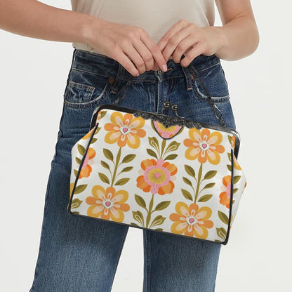 Scandinavian Modern Floral Mid Century Modern Kisslock Crossbody Purse - Mid Century Modern Gal