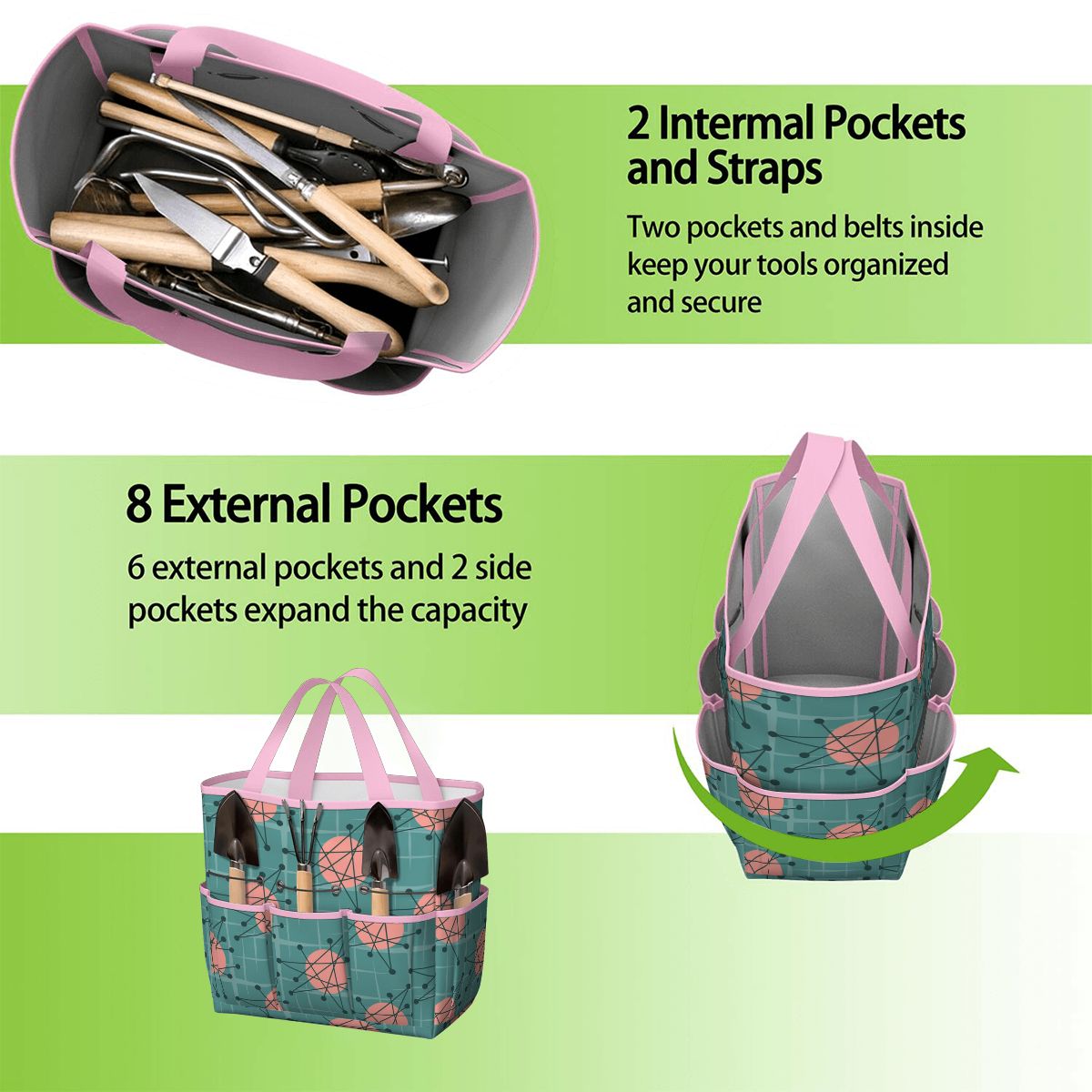 Mid Century Modern Atomic Starburst Teal Pink Garden Tool Bag