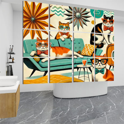 Mid Century Modern Kitschy Quirky Smart Cats, Retro Hanging Room Divider 12 pcs - Mid Century Modern Gal