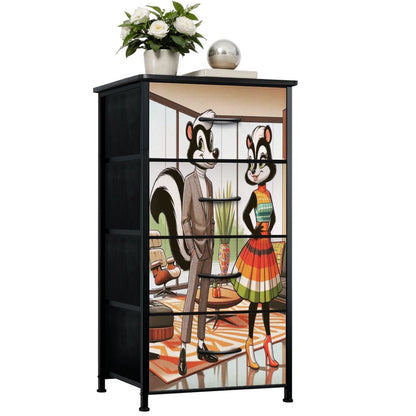 Mid Century Modern Quirky Cute Funny Mr. And Mrs. Skunk Retro Mod 4-Drawer Dresser - Mid Century Modern Gal