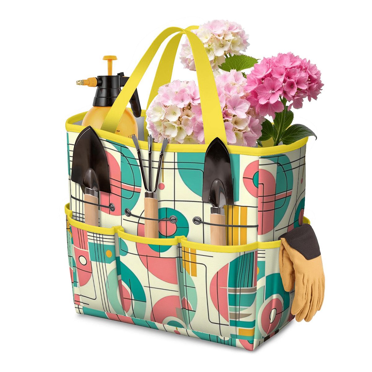 Mid Century Modern Bauhaus Designed Pink, Teal, Yellow Garden Tool Bag - Mid Century Modern Gal