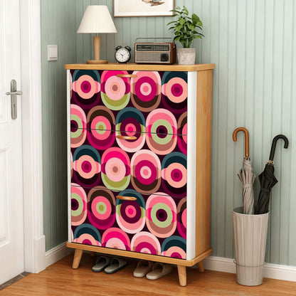 Mid Century Modern Groovy Mod Orbs, Pink, Green, Blue Retro Shoe Storage Cabinet - Mid Century Modern Gal