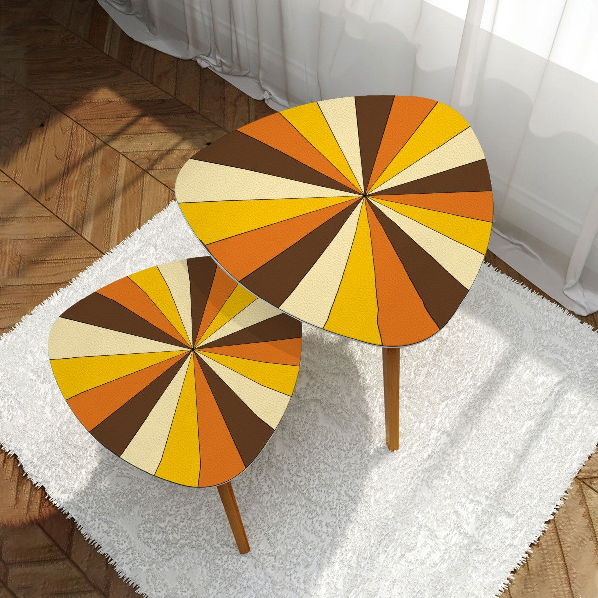Groovy Retro 70s Vibe Orange, Yellow Brown Mid Mod Nesting Tables - Mid Century Modern Gal