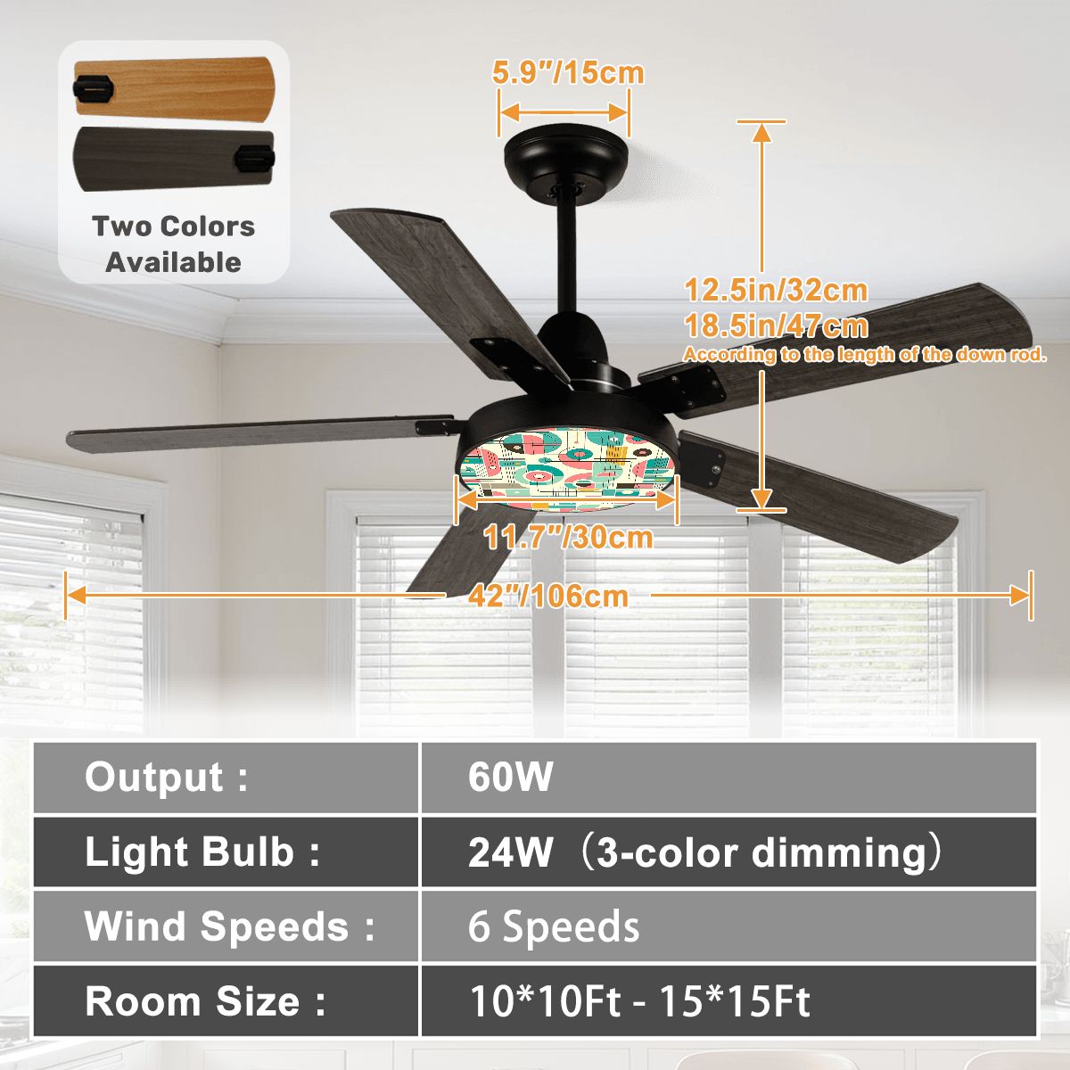 Bauhaus Pink Teal Yellow Mid Century Modern Designed Ceiling Fan With Light - Mid Century Modern Gal