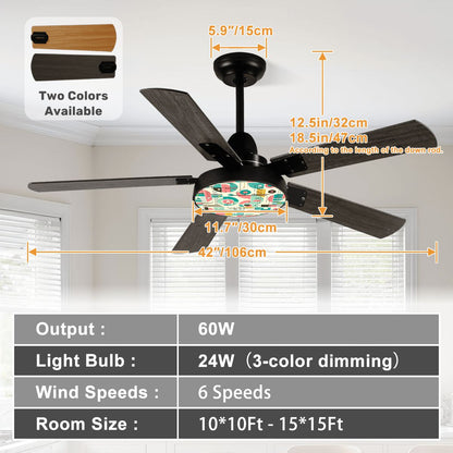 Bauhaus Pink Teal Yellow Mid Century Modern Designed Ceiling Fan With Light - Mid Century Modern Gal