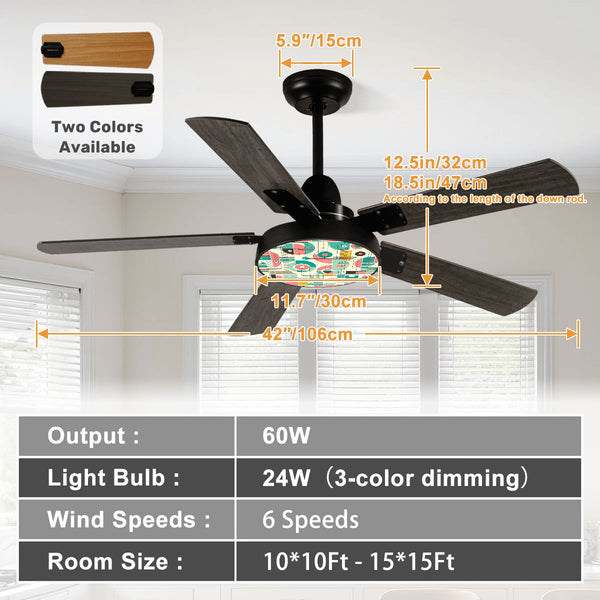 Bauhaus Pink Teal Yellow Mid Century Modern Designed Ceiling Fan With Light