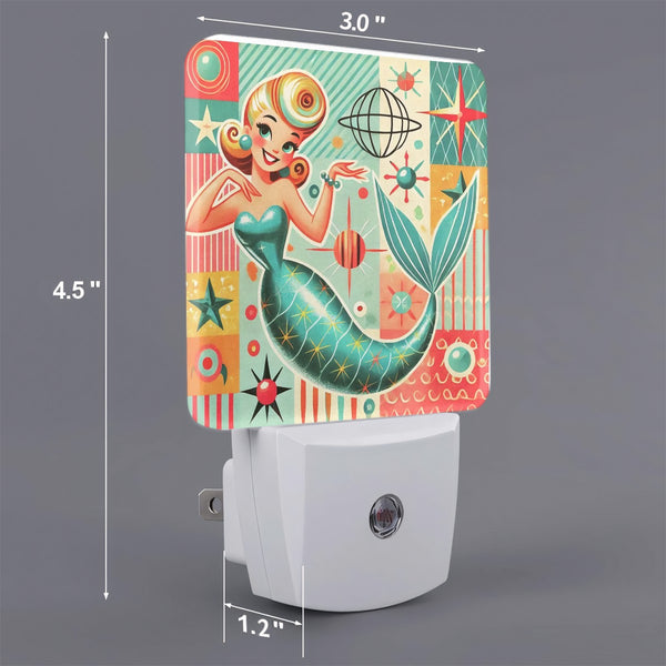 50s Mermaid Mid Century Modern Kitschy Mod LED Night Light Set of 2