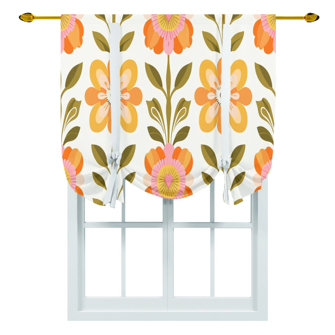 Mid Century Modern Floral Scandinavian Cheery Mod Retro Tie Up Curtain - Mid Century Modern Gal