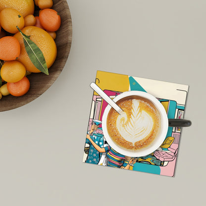 Mid Century Modern Barware Kitschy Mod Retro Square Ceramic Coasters Set of 6 - Mid Century Modern Gal