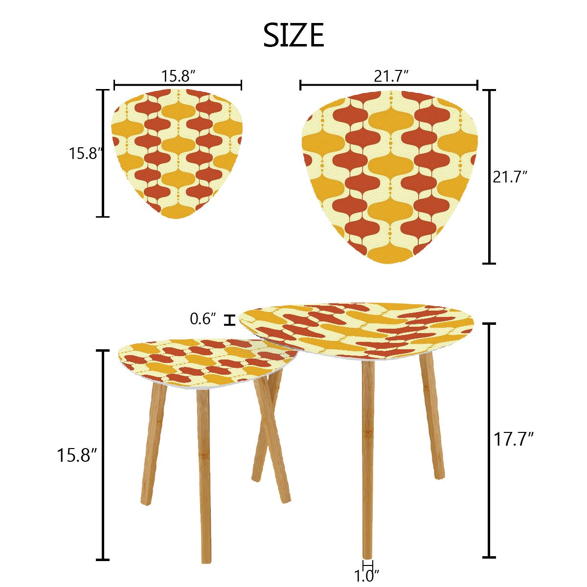 Mid Century Modern Mustard Yellow, Burnt Orange Groovy Mod Nesting Tables - Mid Century Modern Gal