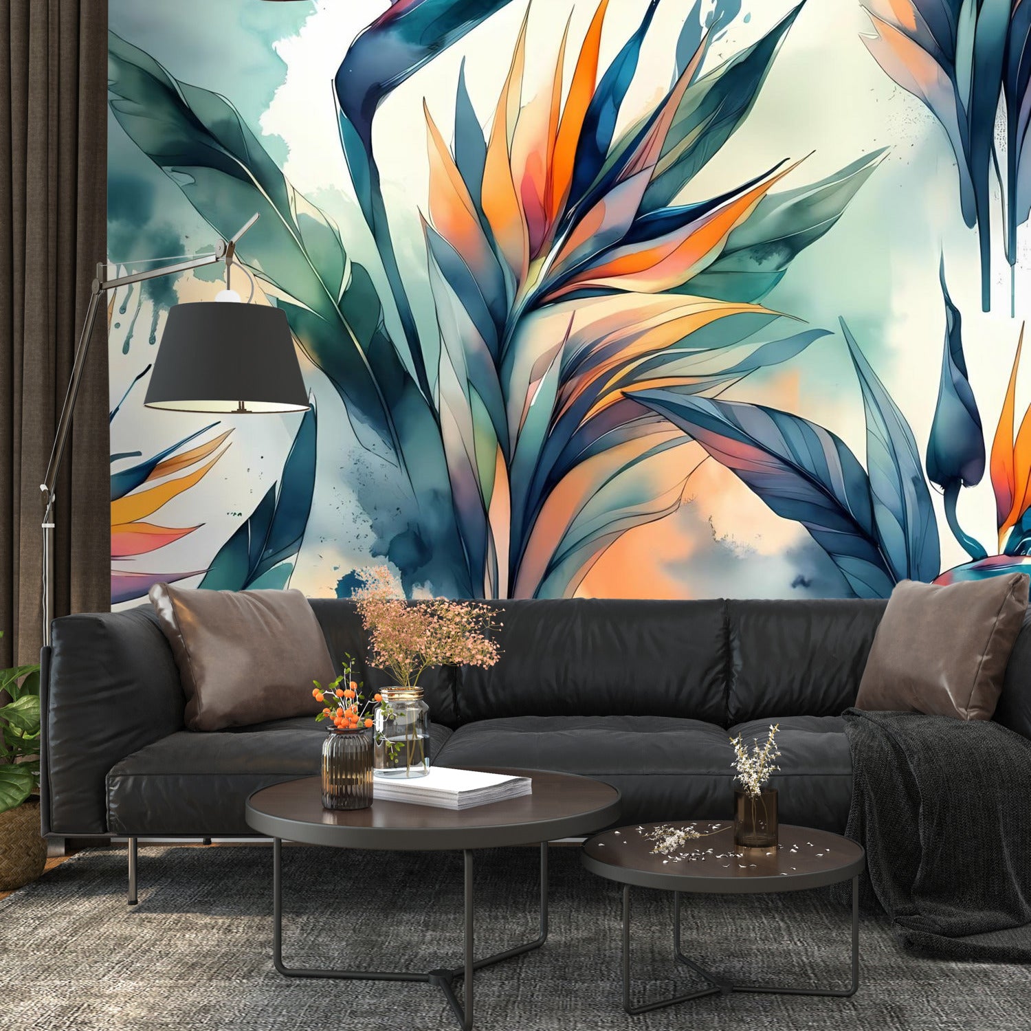 Birds Of Paradise Tropical Polynesian Watercolor Wall Murals - Mid Century Modern Gal