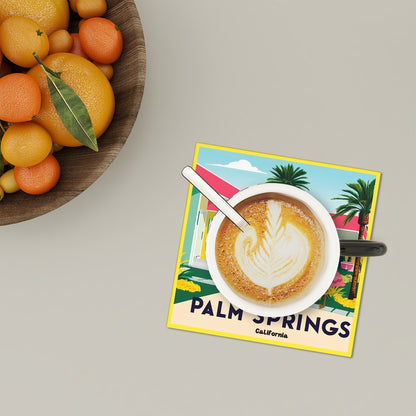 Kitschy Mod Palm Springs California Flamingo Mod Ceramic Coasters, MCM Barware Gifts - Mid Century Modern Gal