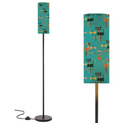 Mid Century Modern Floor Lamp, Atomic Cat Motif Teal Retro Modern Standing Lamp