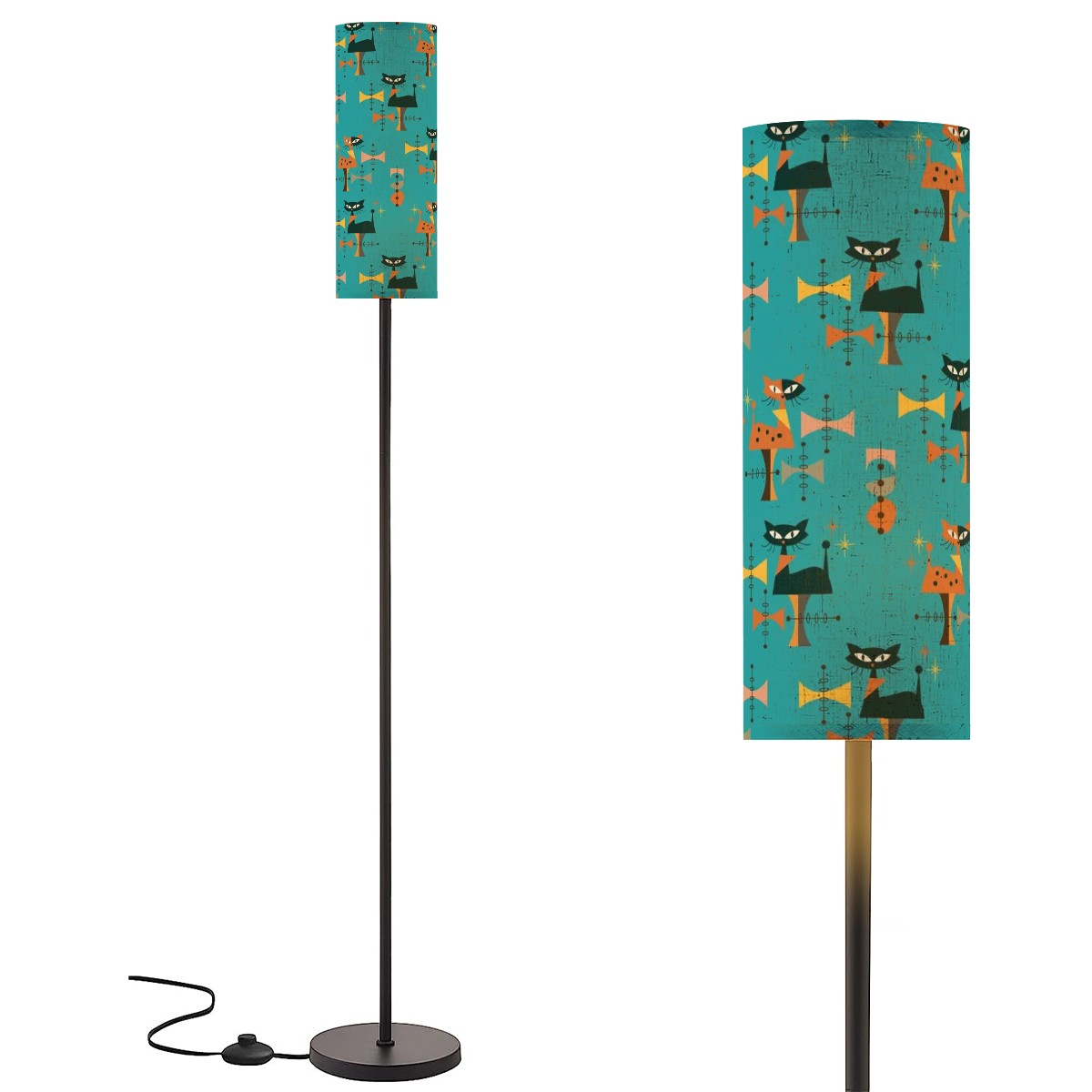 Mid Century Modern Designed Floor Lamp With Atomic Cats, Kitschy Mod Room Lighting