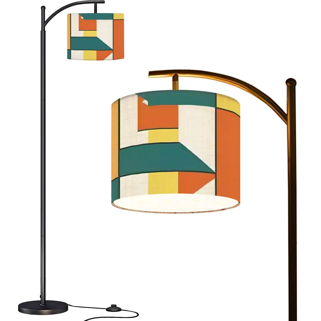 Mid Century Modern Bauhaus Orange, Teal Geometric Designed Mod Arc Floor Lamp - Mid Century Modern Gal