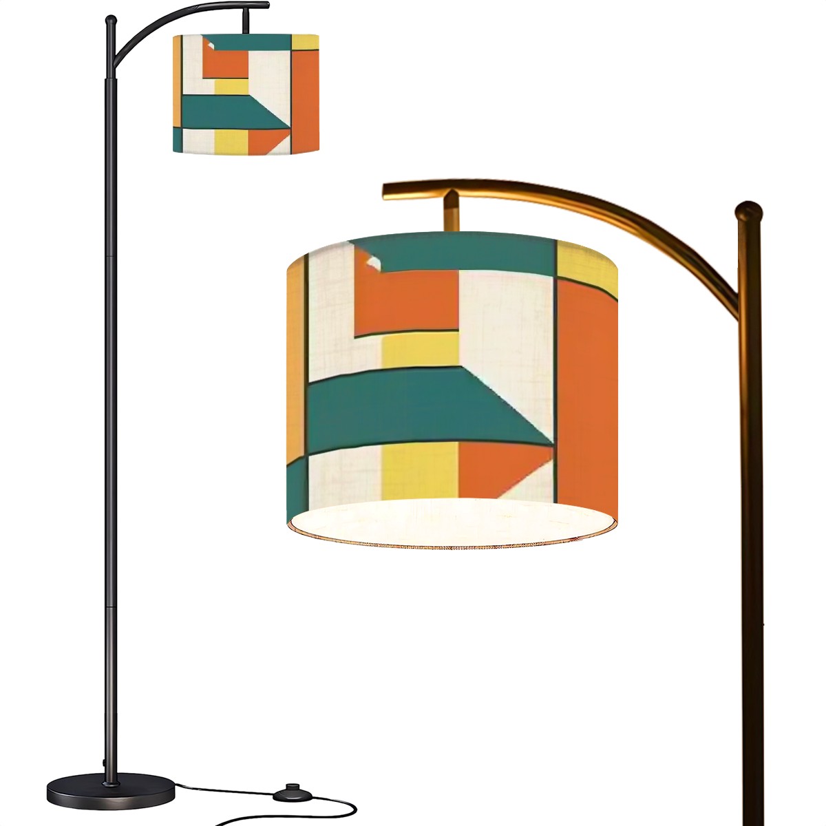 Mid Century Modern Bauhaus Orange, Teal Geometric Designed Mod Arc Floor Lamp - Mid Century Modern Gal