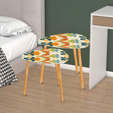 Mid Century Modern Groovy Retro Floral, Orange Green, Blue Nesting Tables - Mid Century Modern Gal