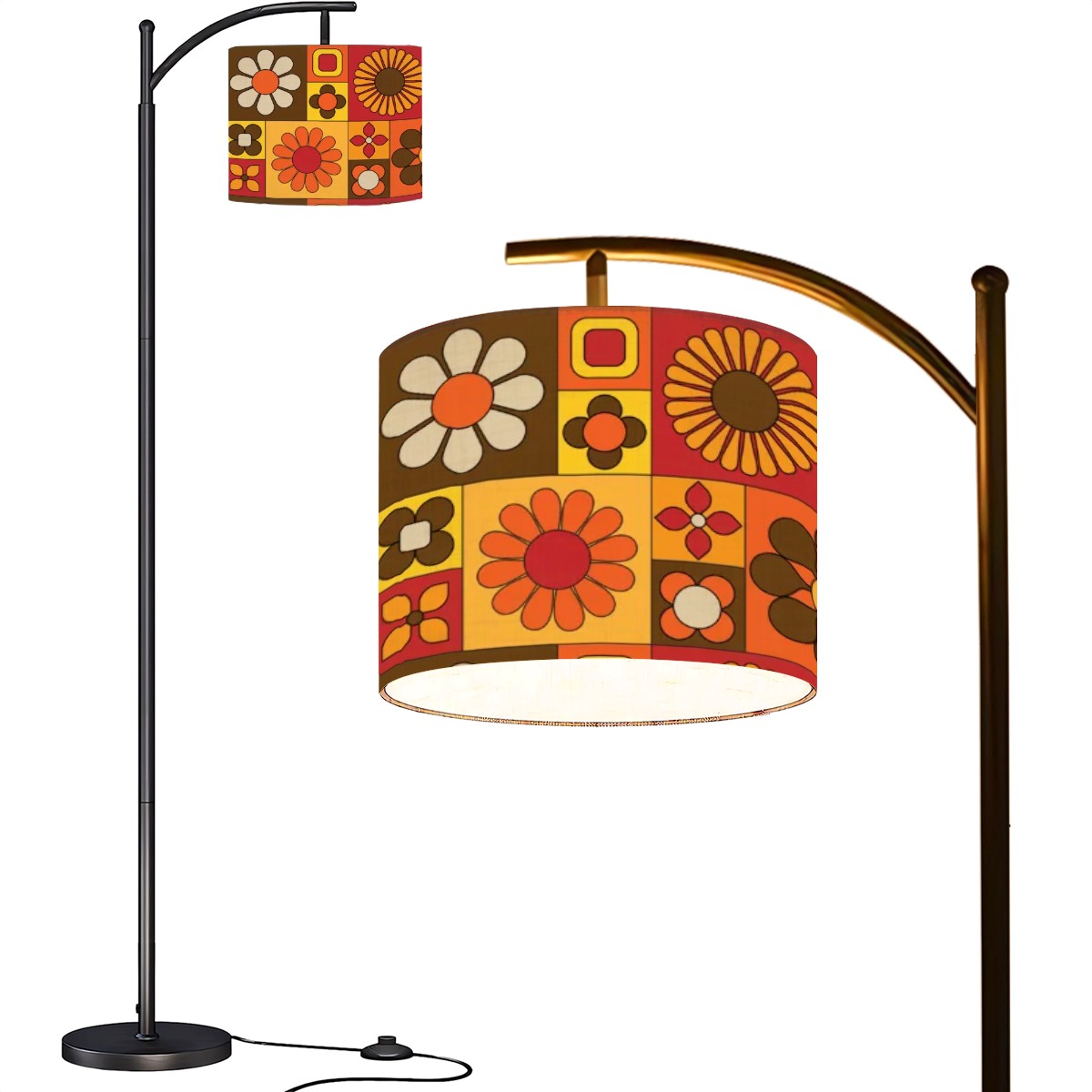 Retro 70s Floor Lamp, Mid Mod Flower Power Arc MCM Home Decor Office, Livingroom Bedroom Lighting - Mid Century Modern Gal