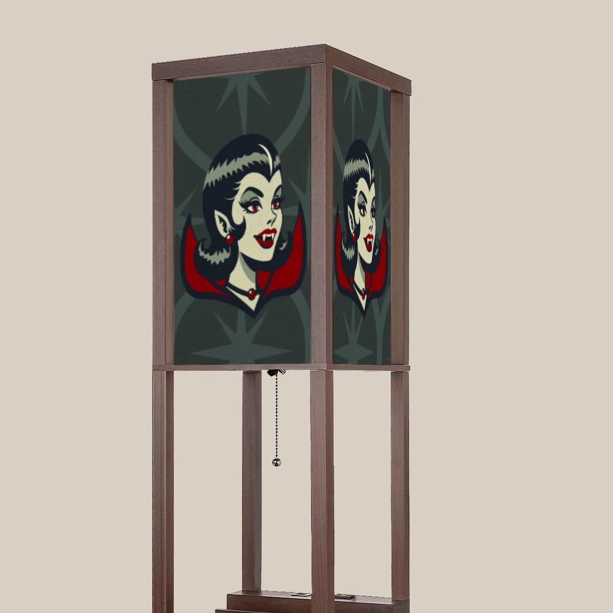 Vampire Dracula Girl Halloween Goth Horror Buff MCM Green Lampshade for Floor Lamp with Shelves - Lampshade Only - Mid Century Modern Gal