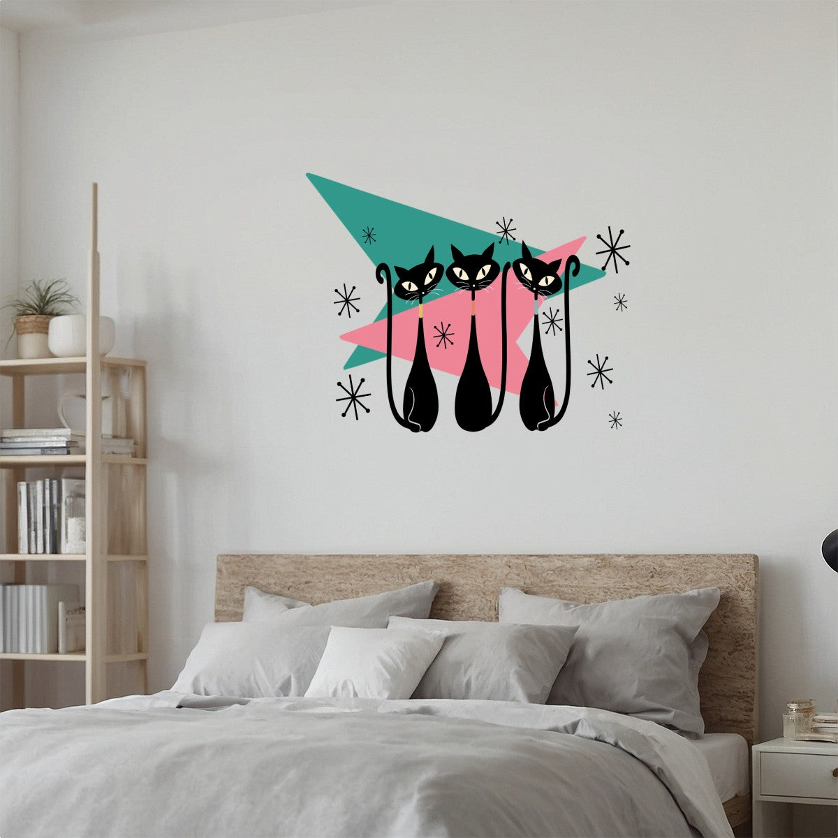 Atomic Cat Mid Century Modern Kitschy Peel and Stick Wall Decal